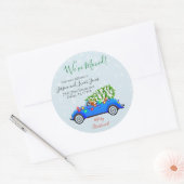 Kerstmis auto bewegende aankondiging verplaatsen ronde sticker (Envelop)