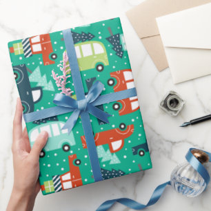 Kerstmis Auto's Bomen Winter Sneeuw Cadeaupapier