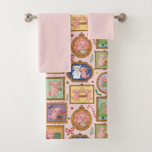 Kerstmis axolotl Badhanddoeken set Bad Handdoek (Insitu)