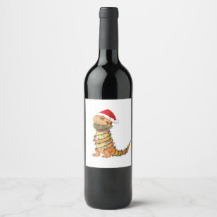 Kerstmis Baardagaam Pogona Vitticeps Sinterklaas Wijn Etiket