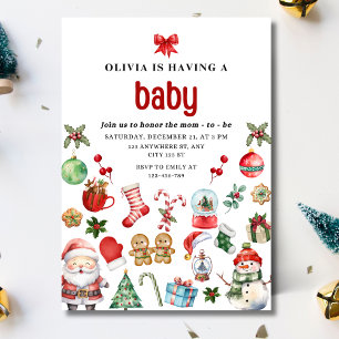 Kerstmis Baby Borrel Uitnodiging, Feestelijke Bab Kaart