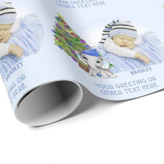 Kerstmis Baby Boy Foto Olifant Gepersonaliseerd Cadeaupapier (Rol Hoek)