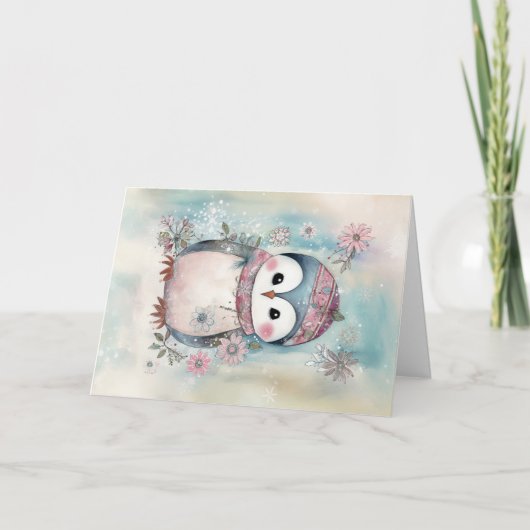 Kerstmis Baby Dieren Pinguïn Vakantie Groet Kaart (Voorkant)