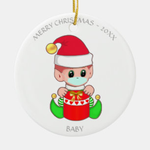 Kerstmis baby elf met gezichtsmasker keramisch ornament