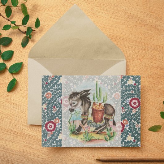 Kerstmis Baby Ezel Cactus Succulenten Vintage Feestdagen Kaart