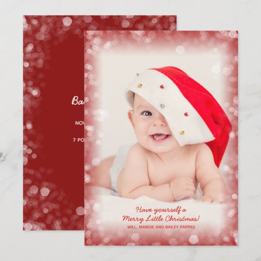 Kerstmis Baby Foto geboorteaankondigingen Feestdagenkaart (Voorkant / Achterkant)