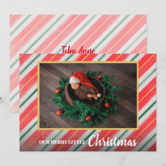 Kerstmis Baby Foto geboorteaankondigingen Feestdagenkaart (Voorkant / Achterkant)