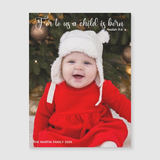 Kerstmis Baby Foto geboortedatum Magnet (Voorkant)