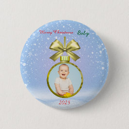 Kerstmis Baby Foto  Ronde Button 5,7 Cm