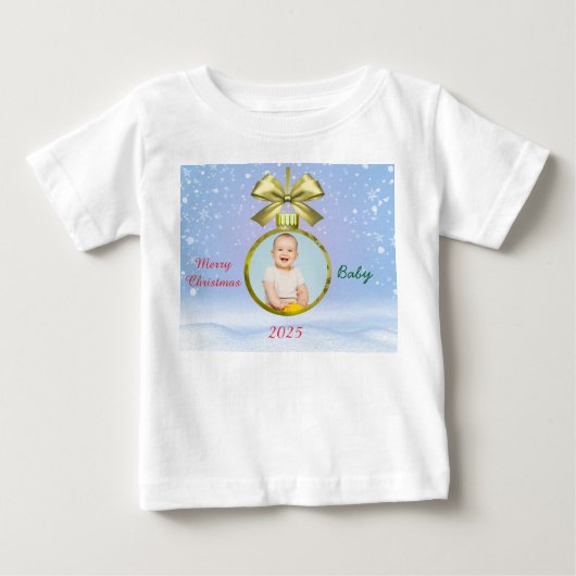 Kerstmis Baby Foto T-Shirt (Voorkant)