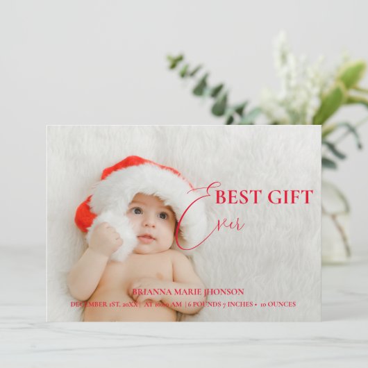 Kerstmis baby geboorte aankondiging & Dank u kaart (Staand voorkant)