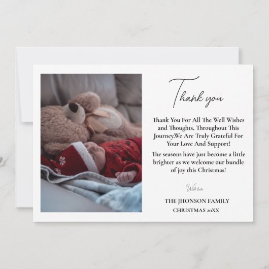Kerstmis baby geboorte aankondiging & Dank u kaart (Achterkant)