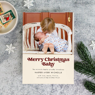 Kerstmis Baby Geboorteaankondiging Crème Feestdagenkaart