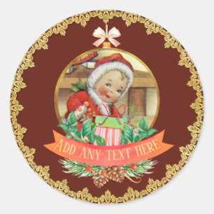 Kerstmis Baby Geslacht Onthulling Rood Goud Vintag Ronde Sticker