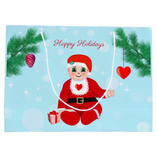 Kerstmis, baby, harten en pijnbomen groot cadeauzakje (Achterkant)