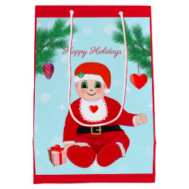 Kerstmis, baby, harten en pijnbomen medium cadeauzakje