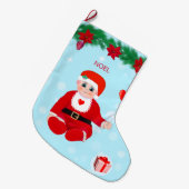 Kerstmis, baby, harten, poinsettias en dennenaalde grote kerstsok (Voorkant (Hangend))