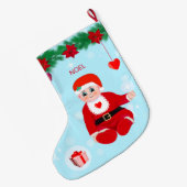 Kerstmis, baby, harten, poinsettias en dennenaalde grote kerstsok (Achterkant (Hangend))