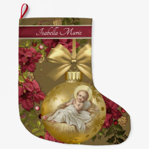 Kerstmis Baby Jesus Gold Ornament Floral Grote Kerstsok