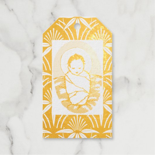 KERSTMIS BABY JESUS GOUDEN Folie Cadeau Label (Voorkant)