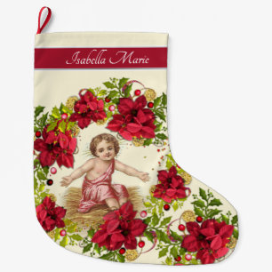 Kerstmis Baby Jesus Pointsettia Wreath Grote Kerstsok