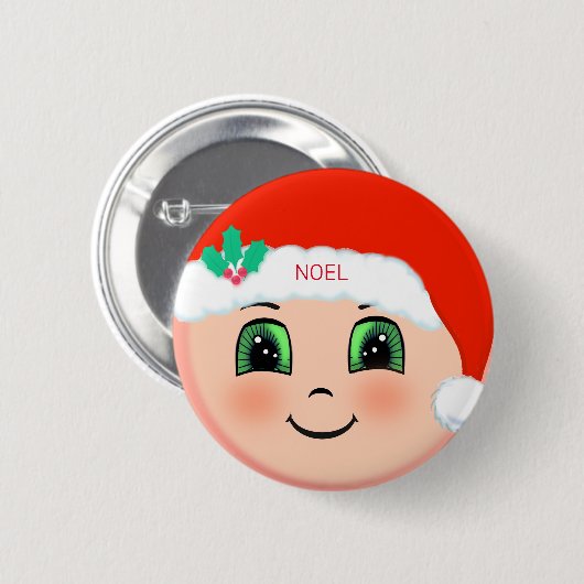 Kerstmis baby met gelukkig gezicht ronde button 5,7 cm (Voorkant /achterkant)