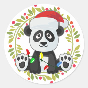 Kerstmis Baby Panda Ronde Sticker