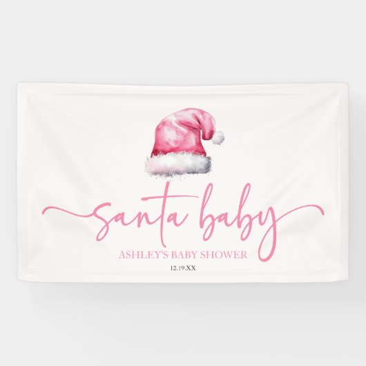 Kerstmis Baby Roze Hoed Kerstvakantie Baby Shower Spandoek (Horizontaal)