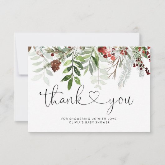 Kerstmis baby shower bedankt je kaart (Voorkant)