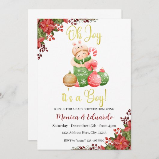Kerstmis Baby shower Het is een Jongen Uitnodiging (Voorkant / Achterkant)