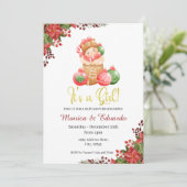 Kerstmis Baby shower Het is een meisjesuitnodiging Kaart (Staand voorkant)