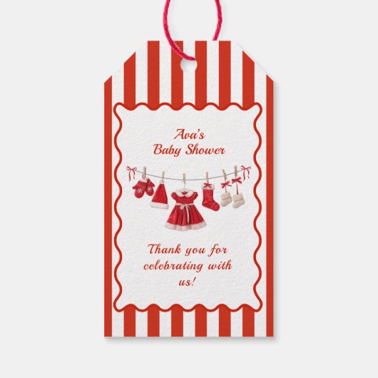 Kerstmis Baby Shower | Kleren van de Kerstman Rood Cadeaulabel (Achterkant)
