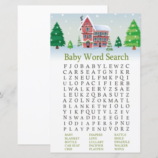 Kerstmis Baby shower Word Search Game (Voorkant / Achterkant)