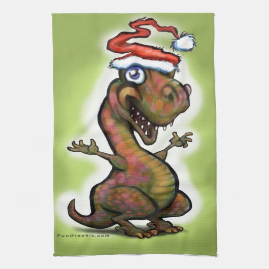 Kerstmis Baby T-Rex Theedoek (Verticaal)