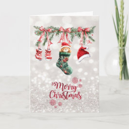 Kerstmis babybeer kerst waslijn Bokeh Feestdagen Kaart