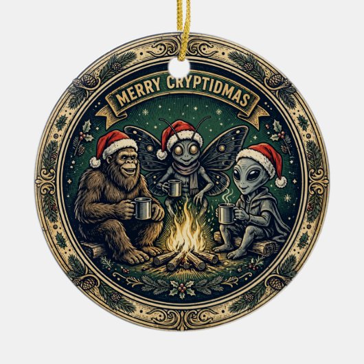 Kerstmis Badge Kerst Ornament met Cryptiden (Voorkant)