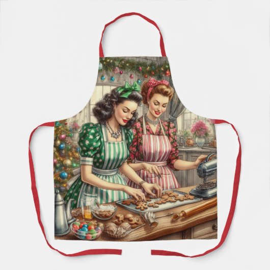 Kerstmis bakken van koekjes in vintage stijl schort (Voorkant)