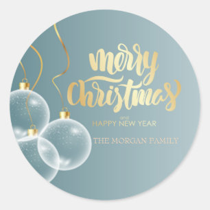 Kerstmis Ballen Blauw Vakantie Ronde Sticker