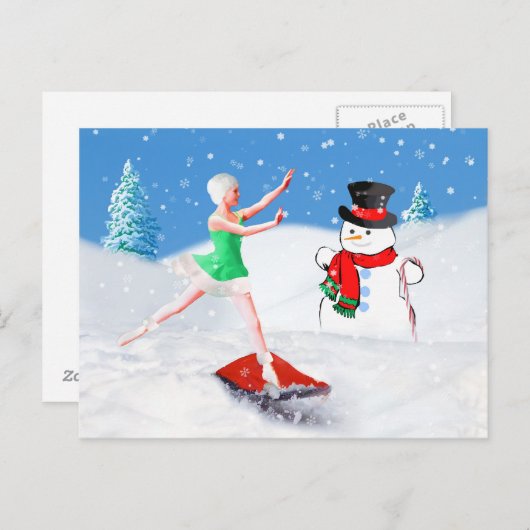 Kerstmis, balletdanser, sneeuwscène feestdagenkaart (Voorkant / Achterkant)