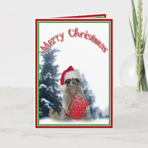 Kerstmis Bandiet Wasbeer met Cadeau Feestdagen Kaart