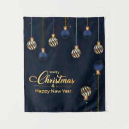 Kerstmis banner blauw gouden decoraties groet wandkleed
