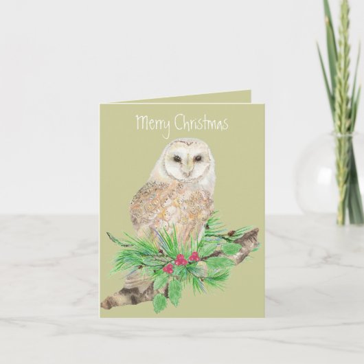 Kerstmis Barn Owl Greeting Feestdagen Kaart (Voorkant)