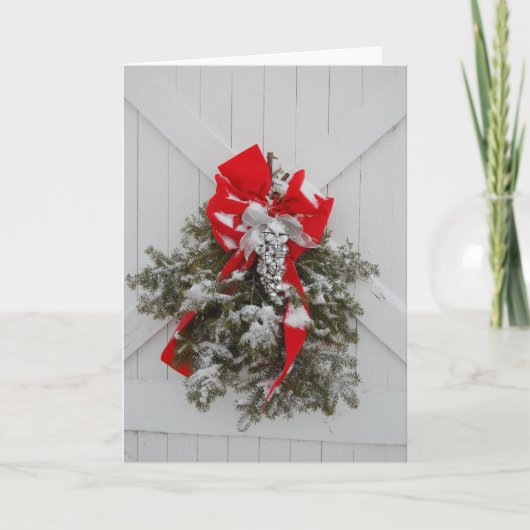 Kerstmis Barn Wreath Feestdagen Kaart (Voorkant)