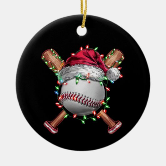 Kerstmis Baseball Santa Sports Kerstvakantie Keramisch Ornament (Voorkant)