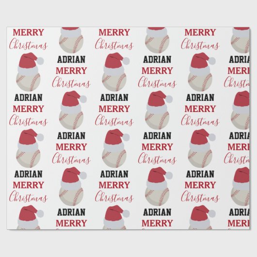 Kerstmis Baseball Sport Ball Aangepaste naam Cadeaupapier (Vlak)