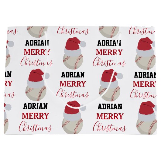 Kerstmis Baseball Sport Ball Aangepaste naam Groot Cadeauzakje (Voorkant)
