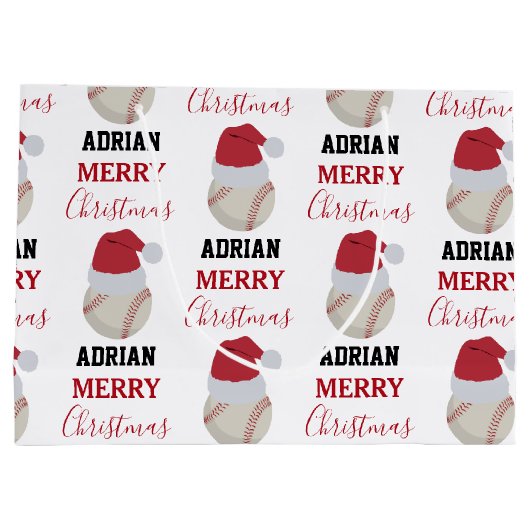 Kerstmis Baseball Sport Ball Aangepaste naam Groot Cadeauzakje (Achterkant)