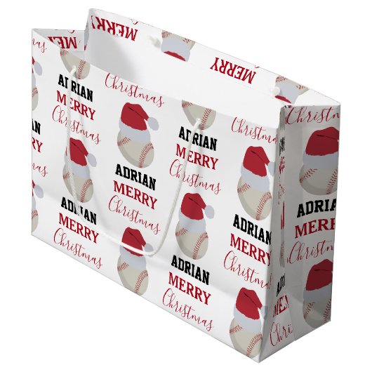 Kerstmis Baseball Sport Ball Aangepaste naam Groot Cadeauzakje (Voorkant Gekanteld)