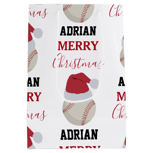 Kerstmis Baseball Sport Ball Aangepaste naam Medium Cadeauzakje (Achterkant)
