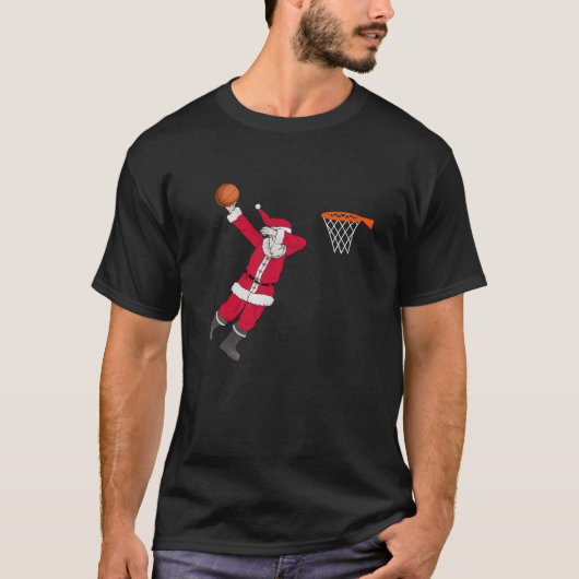 Kerstmis Basketbal Dab Slam Dunk Santa Dabbing L T-shirt (Voorkant)